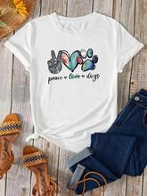 'Peace Love Dogs' Cute Letter Print Graphic T-Shirt, Cute Sh