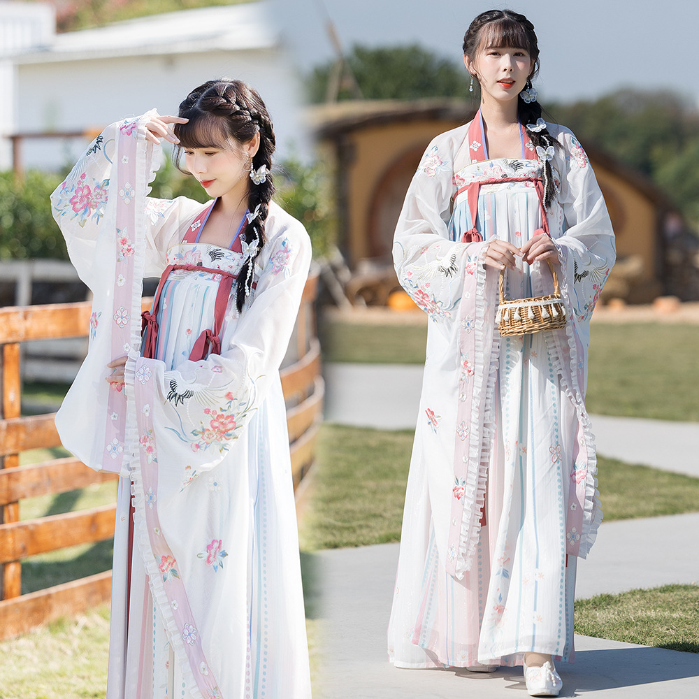 风刺绣套装学生古风仙女套古典舞演出服女飘逸风汉服现代扇子舞蹈服装