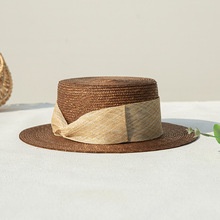 夏季防晒草帽法式复古编织平顶礼帽女遮阳帽子超细麦秆爵士帽