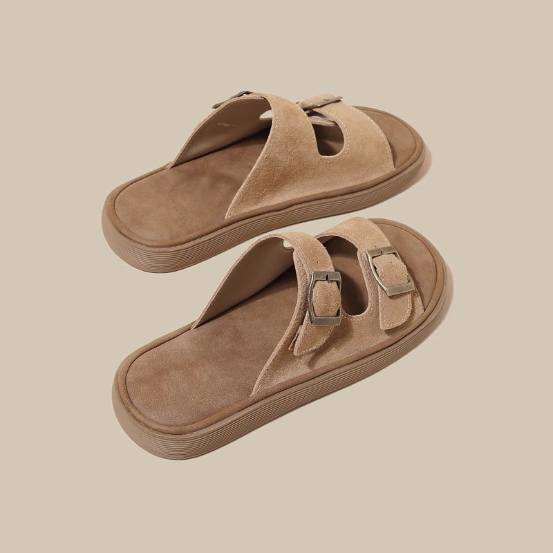 软皮博肯鞋女夏季外穿半拖鞋2024新款沙滩鞋钓鱼博肯休闲鞋凉拖鞋