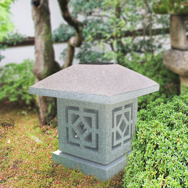 石雕花岗岩仿古落地石灯笼 景观花园中式石灯摆件 大理石做旧石灯