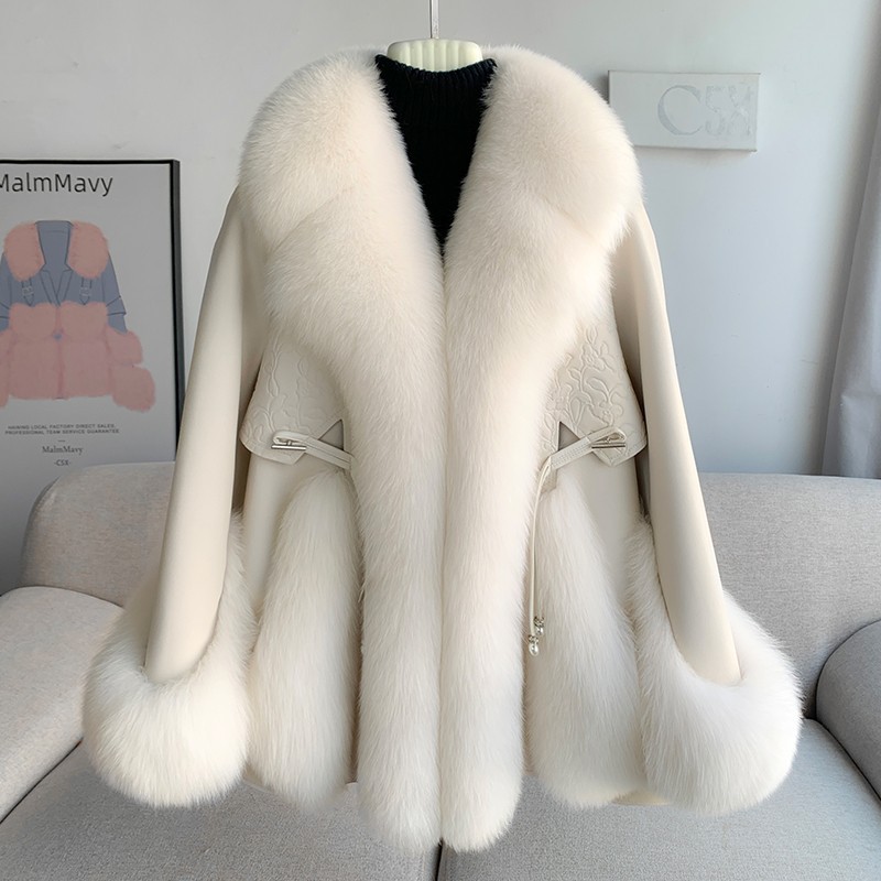 整皮狐狸毛皮草外套女中长款2023新款绵羊皮鹅绒服冬季保暖外套潮
