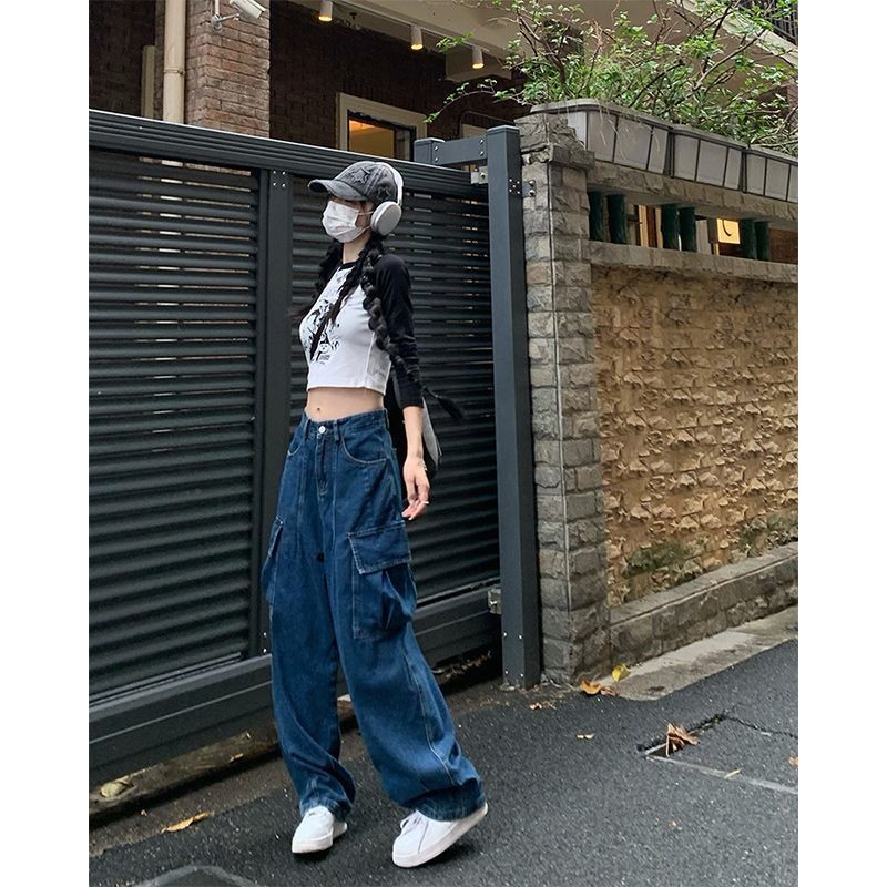 2023 New Loose Cool Handsome Spring and Autumn High Waist Wide Leg Pants Slimming Trousers Retro Workwear Jeans for Women