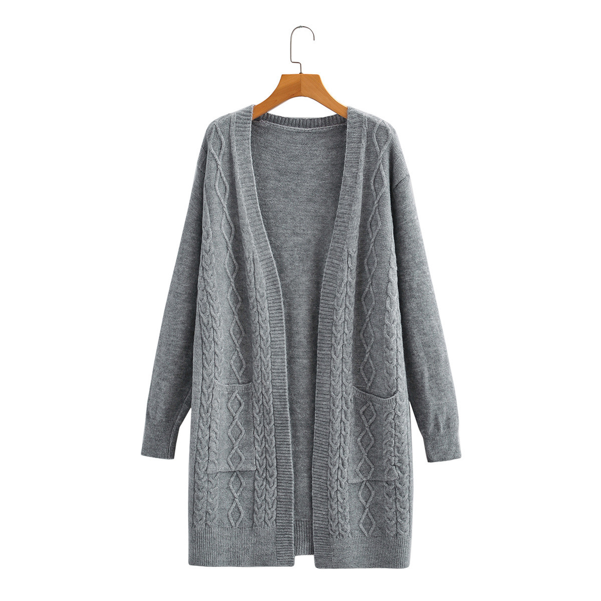 中长款毛衣外套女2021早秋新款纯色宽松针织开襟毛衣