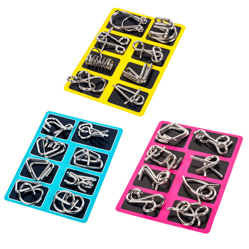 Chinese String Puzzle Metal Educational Toys Intelligence Knot Eight-Piece Set Release Ring Buckle ABC Wholesale Delivery 8-Piece Set 24 Pieces Full Set