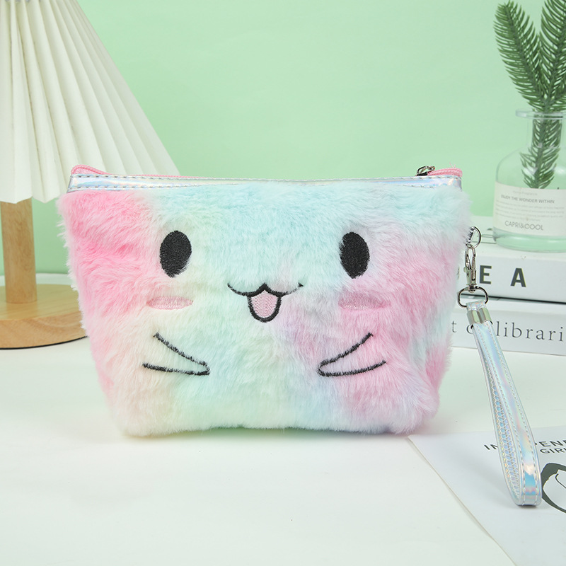 Cute Plush Embroidery Triangle Cosmetic Bag Storage Bag Multifunction Storage Bag Pencil Case Student Storage Stationery Case