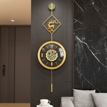 轻奢黄铜挂钟家用客厅简约表挂墙创意装饰静音高档石英钟个性壁钟