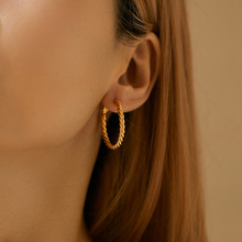 真金电镀金属质感麻花编织耳扣 跨境欧美素圈大圆圈个性简约耳环
