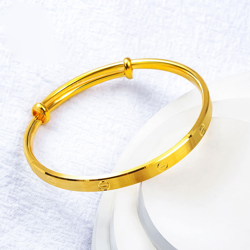 深圳水贝黄金批发足金999螺纹手镯5g黄金活口推拉手镯时尚金镯子