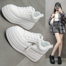 小个子超厚底时尚小白鞋2024春秋加绒韩版7cm增高松糕板鞋单鞋女