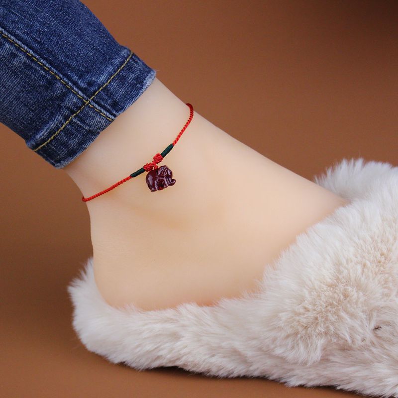 细款手工编织本命年红绳脚链真朱砂红脚绳貔貅四叶草葫芦可改短