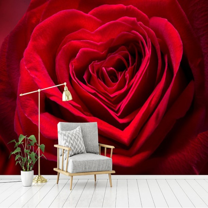 红色爱情玫瑰墙纸 情趣主题酒店宾馆客房ktv背景墙壁纸3d壁画花卉