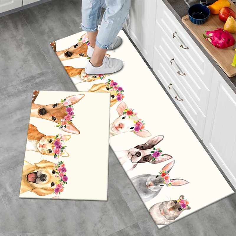 Cartoon Style Household Kitchen Strip Two-Piece Set Non-Slip and Oilproof Carpet Washable and Easy to Care Blanket