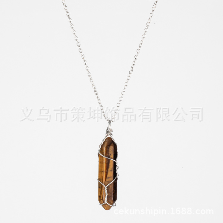 Best Seller in Europe and America Hot Sale Hexagon Prism Crystal Natural Stone Necklace Handmade Winding Natural Stone Winding Necklace in Stock