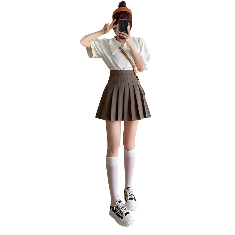 Pleated Skirt Women's Spring and Summer Solid Skirt Khaki A- line Skirt Versatile Skirt Short Skirt Umbrella Skirt Wholesale