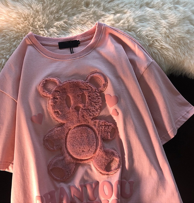 小熊短袖t恤女2021新款学生宽松韩版ins潮bf原宿情侣夏季上衣女装