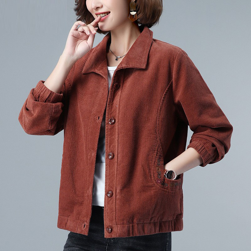 女士短外套2023年春秋新款韩版刺绣大码夹克开衫宽松休闲棉上衣