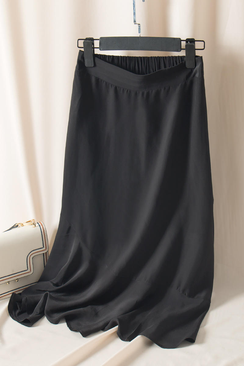 真丝半身裙女桑蚕丝中长款高腰显瘦小黑裙夏季薄款a字裙