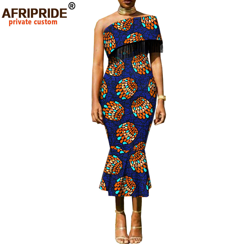 Foreign Trade Popular Style African Ethnic Duplex Printing Batik Cotton Tassel plus Size Dress Afripride