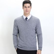 跨境同款欧美商务青年男装V领纯色针织羊毛衫时尚修身打底衫毛衣