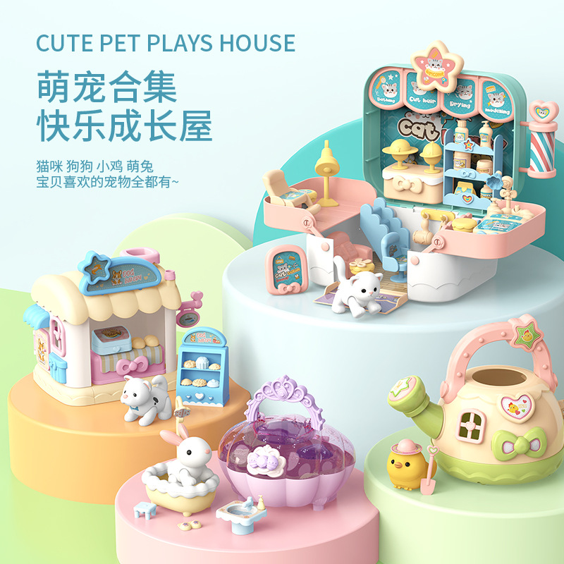 DIY Graffiti Animal Rabbit Dogs and Cats Chicken Simulation Doll Play House Bath Pet Toy Birthday Gifts for Men and Women