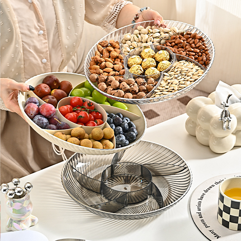 New Dried Fruit Tray Simple Plastic Household Living Room Fruit Plate Coffee Table Snack Candy Box Compartment Plate Storage