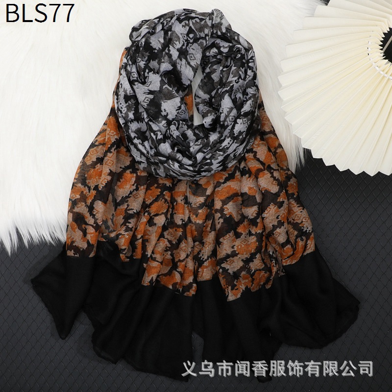 New Leopard Print Fashionable Warm Scarf Voile Cotton and Linen Shawl Cotton Thin Scarf European and American Cold-Proof Scarf Silk Scarf