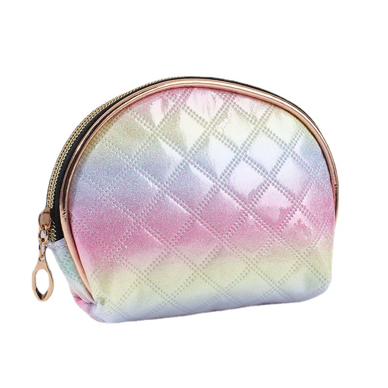 Korean-Style Laser Composite Coin Purse Colorful Embroidered Plaid Women's Shell Cosmetic Bag Large-Capacity Cosmetics Storage Bag