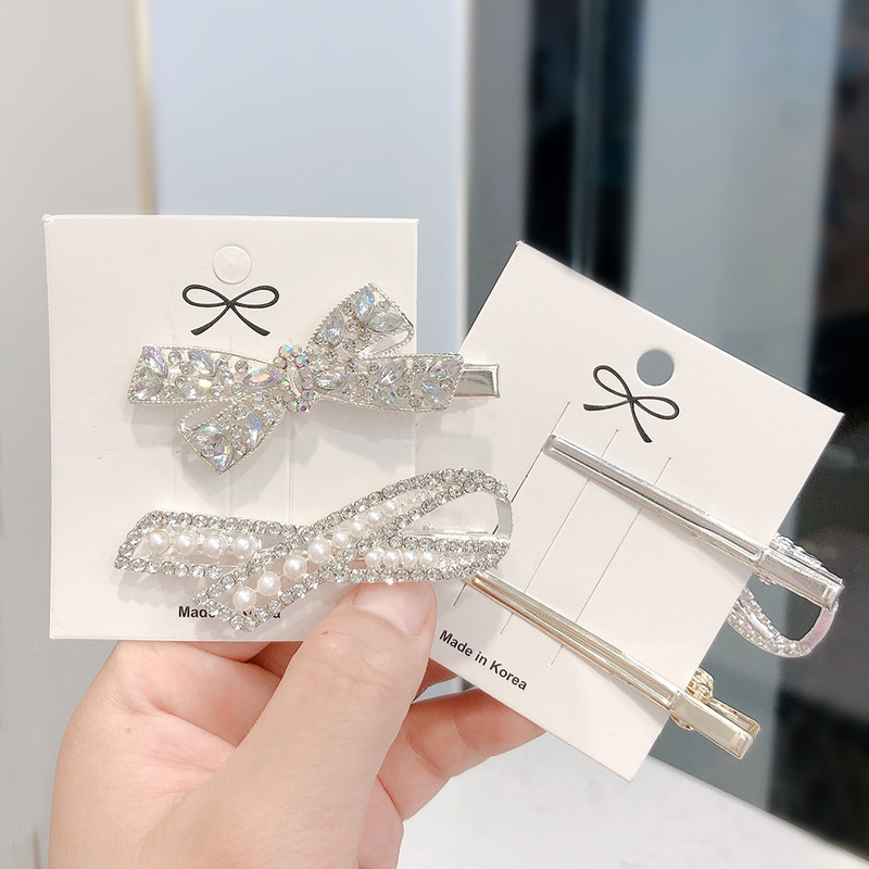 Internet Hot Korean Style Minimalist Bowknot Crystal Diamond Side Clip Full Free Shipping Alloy Pearl Grace Rhinestone Duckbill Clip