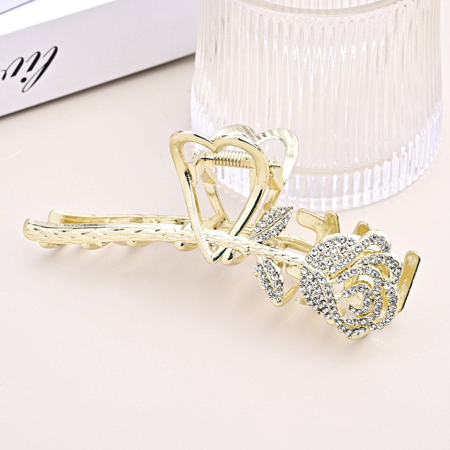 镶钻玫瑰发夹女后脑勺盘发鲨鱼夹大号抓夹时尚气质网红头饰发饰