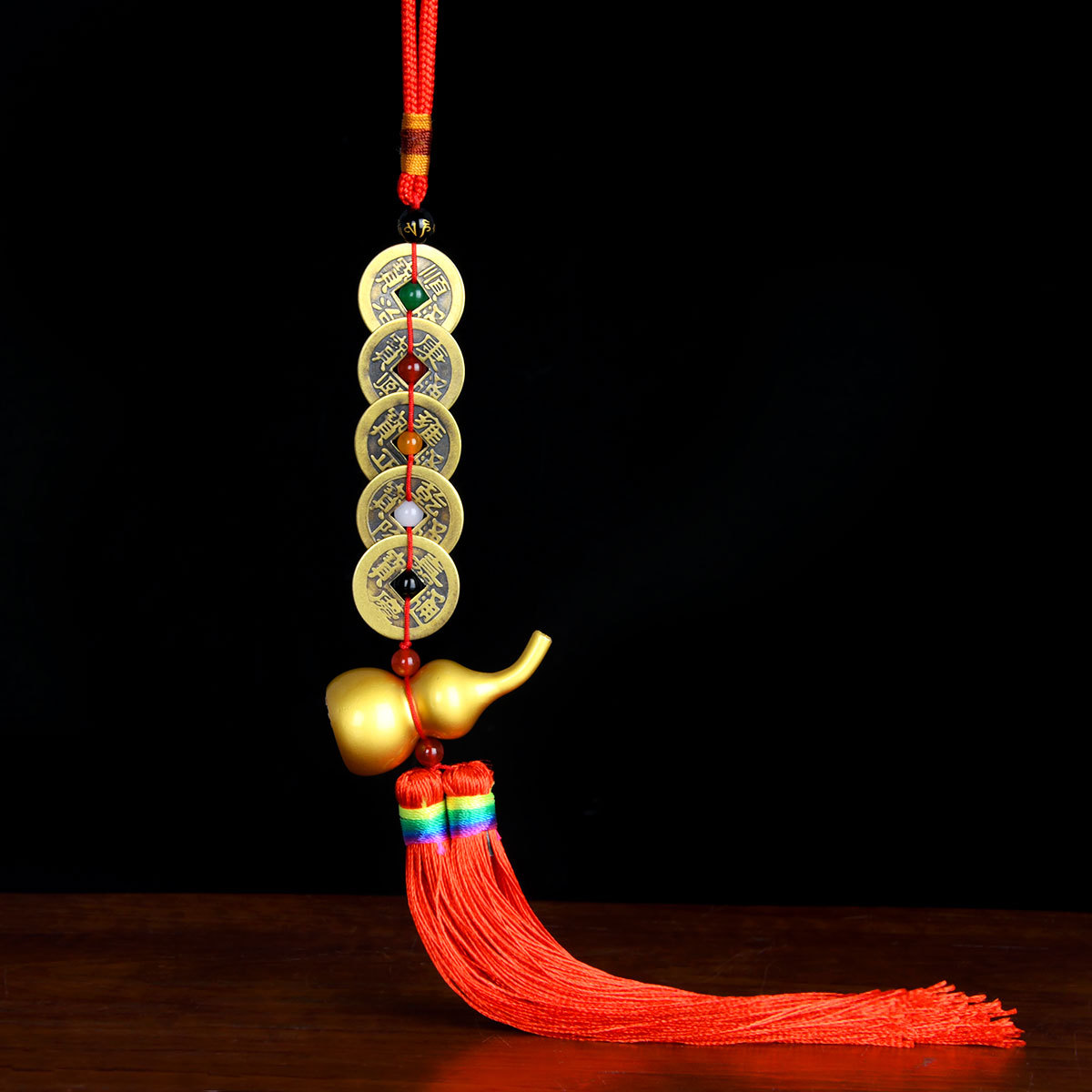 真品五帝钱门对门纯铜葫芦压门槛十帝钱古币中国结编织挂件