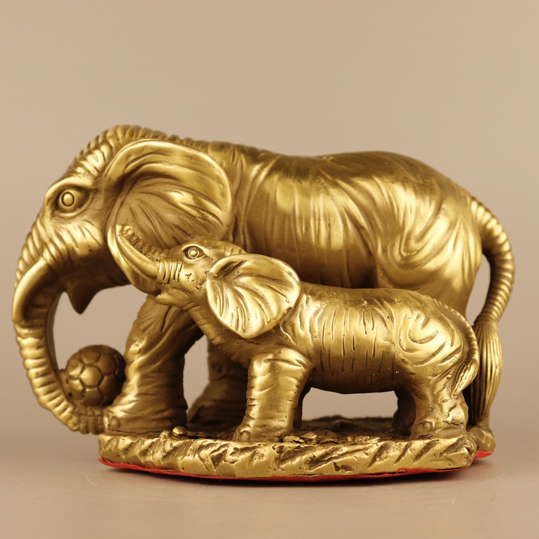 黄铜子母象摆件 铜长毛大象 家居装饰桌面摆设创意礼品工艺品批发