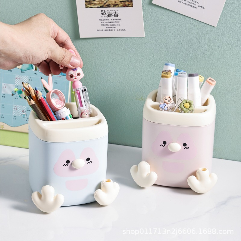 S28 Songtai Creative Cartoon Penguin Pen Holder Office Stationery Desktop Storage Box Multifunctional Pen Holder with Penknife