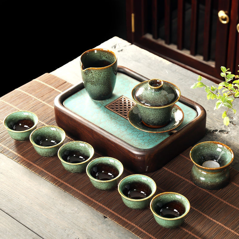 盖碗茶具套装功夫茶具窑变家用简约客厅懒人复古会客一体一整套