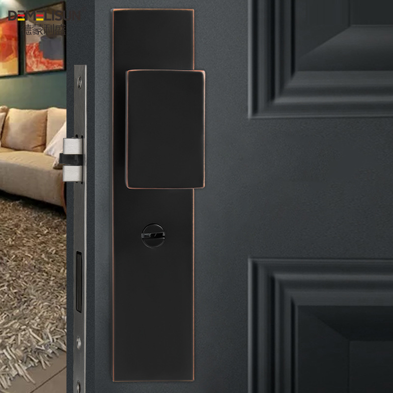 防盗门面板锁 锌合金材质 电镀黑红古铜色单活功能卧室磁吸静音门