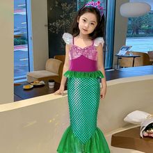 亚马逊外贸童装女童美人鱼公主裙万圣六一节洋气拼色表演裙沙滩裙
