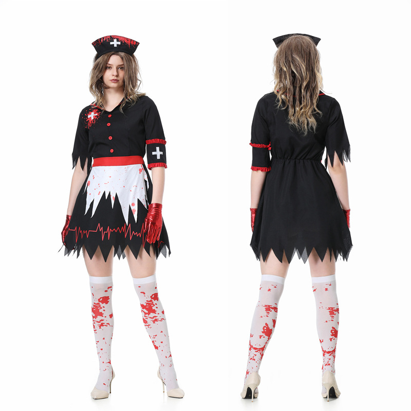 万圣节cosplay女丧尸衣服恐怖带修血腥女护士女仆僵尸演出服批发