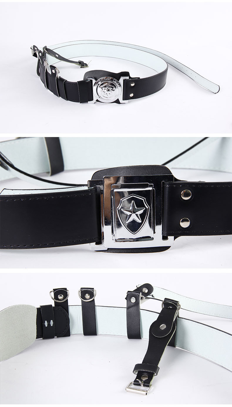 新款白色黑色保安武装配件皮带圆扣皮带 pu皮革盾牌方扣铁扣皮带