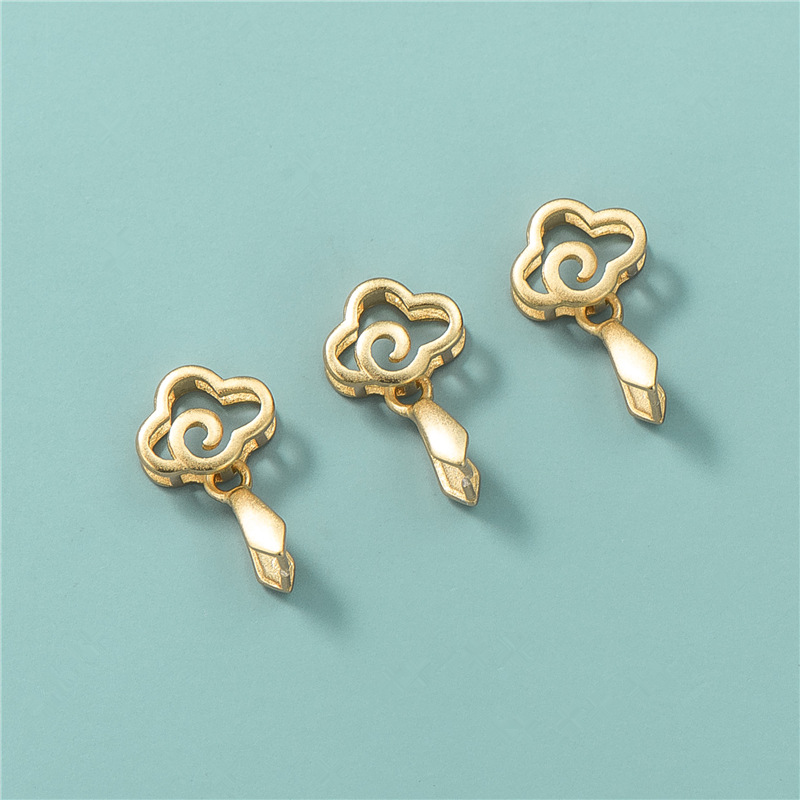 做旧s925纯银如意纽扣diy串珠手绳项链镂空祥云扣子配件饰品材料-询价