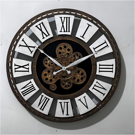 20英寸60cm罗马数字边框带齿轮转动挂钟挂钟钟表外贸创意时钟批发