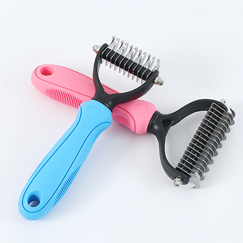 Cross-Border Pet Grooming Comb Dog Knot Untying Comb Stainless Steel Cat Comb Pet Hair Removal Cleaning Supplies Double-Sided Rack Comb