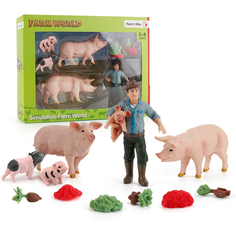 创意桌面农场沙盘摆件养猪场套装公猪母猪小猪崽工人实心静态摆件