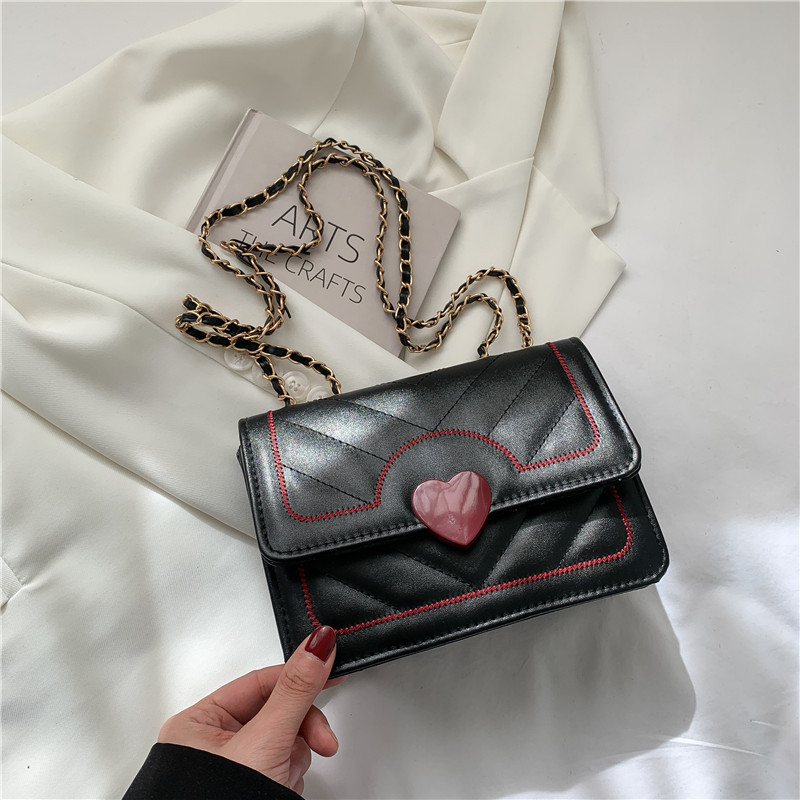 Bag Women's Bag New 2022 Spring Concise Fashion Sewing Line Korean Style Heart-Shape Lock Chain Bag Crossbody Shoulder Bag