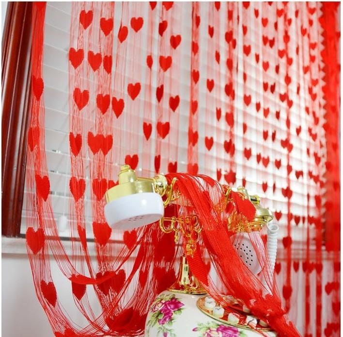Korean Style Love String Curtain Cute Girly Bedroom Room Decorative Tassels Door Curtain Red Wedding Curtain Blackout Curtain
