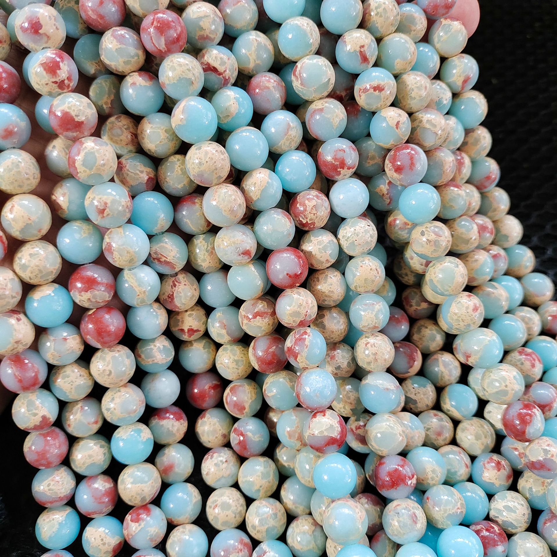 优化寿山石圆珠长条散珠蓝色石串珠diy手工手链项链饰品配件材料