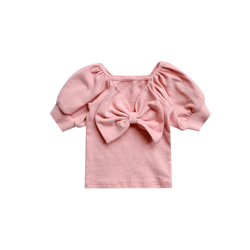 女宝短袖t恤大蝴蝶结淑女女童短袖上衣2021新款夏装洋气童装批发