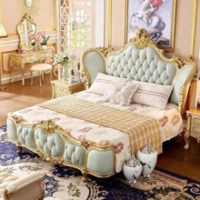 KR%欧式床 真皮床1.8/2米大小户型主卧床实木床高档婚床公主床结