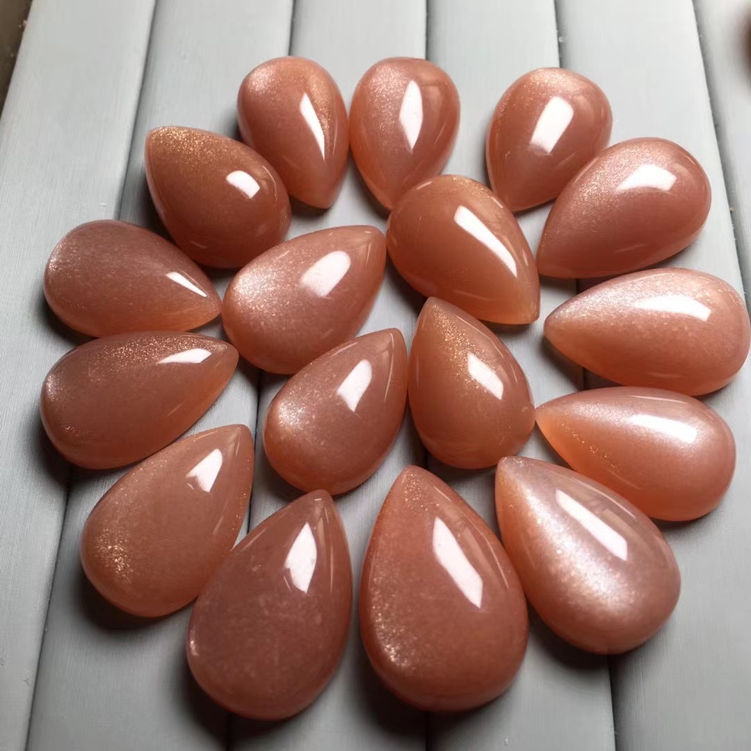 橙太阳石水滴吊坠裸石 晶体橙色带猫眼 太阳石吊坠裸石 厂家批发