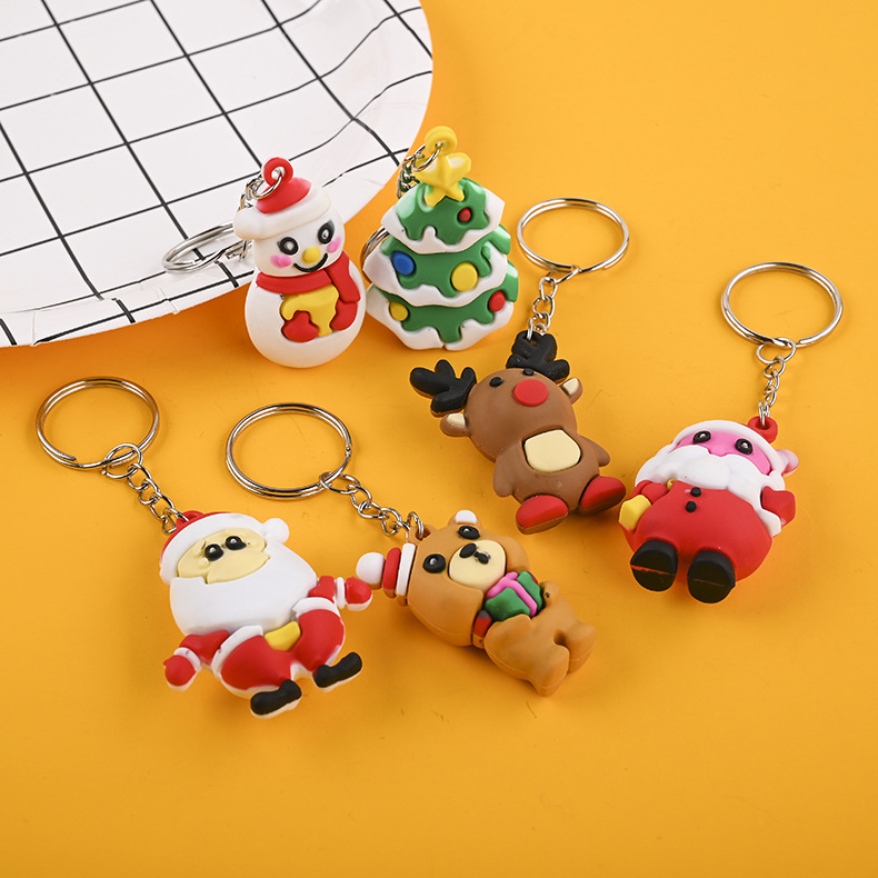 Three-Dimensional Christmas Keychain Soft Glue Santa Claus Christmas Tree Pendant Christmas Key Ring Small Gift Wholesale