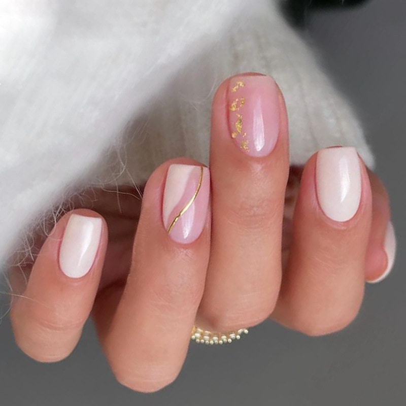 短款方形假指甲简约金色线条穿戴甲可拆卸美甲贴片批发-阿里巴巴